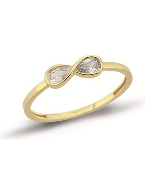 Oroline Kuyumculuk 14 Ayar Sonsuzluk Desenli Taşlı Altın Minimal Kadın Yüzük