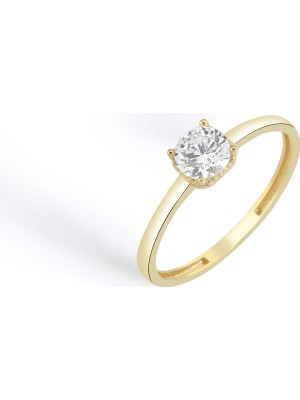 Oroline Kuyumculuk 14 Ayar Altın Minimal Tektaşlı Kadın Altın Yüzük