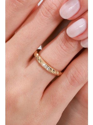 Oroline Kuyumculuk 8 Ayar Taşlı Minimal Kadın Altın Yüzük