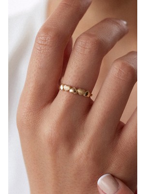 Oroline Kuyumculuk 14 Ayar Taşsız Minimal Kalp Desenli Altın Kadın Eklem Yüzük