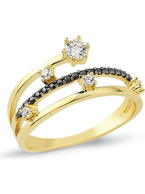 Oroline Kuyumculuk 8 Ayar Altın Siyah Beyaz Uyumu Yüzük