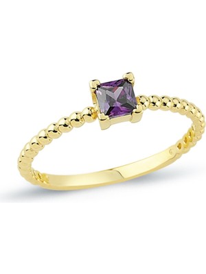 Oroline Kuyumculuk 8 Ayar Altın Kare Taşlı Trend Kadın Yüzük