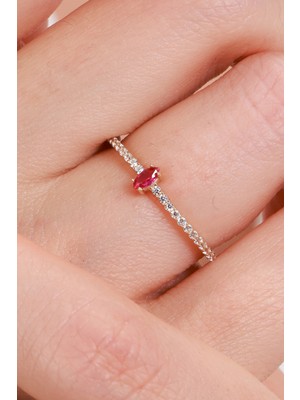 Oroline Kuyumculuk 14 Ayar Renkli Taşlı Minimal Kadın Altın Yüzük