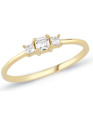 Oroline Kuyumculuk 8 Ayar 3 Taşlı Şık Kadın Altın Yüzük