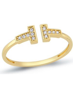 Oroline Kuyumculuk 8 Ayar T Model Altın Taşlı Minimal Kadın Yüzük