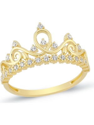 Oroline Kuyumculuk 8 Ayar Taç Desenli Şık Kadın Altın Yüzük
