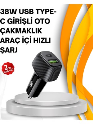 Epilons Kompakt Tasarımlı Type-c + Usb Girişli Araç Şarj Başlığı