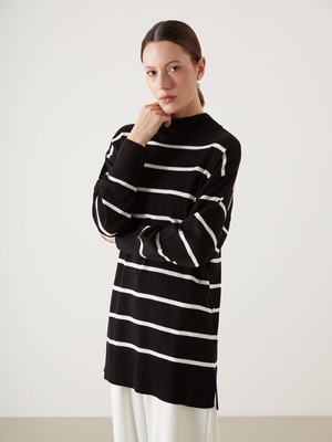 Lc Waikiki Yeni Sezon Dik Yaka Çizgili Kadın Triko Tunik