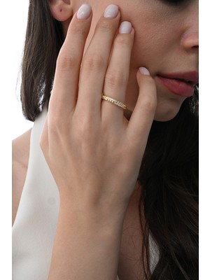 Söğütlü Silver Gümüş Altın Yaldızlı Zirkon Taşlı Harmony Yüzük SGTL12881GOLD