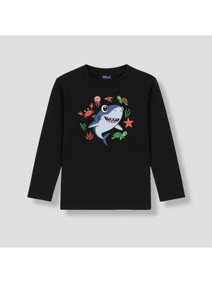 Mixxi Fashion Sevimli Köpekbalığı Deniz  - Cute Shark Uzun Kollu Baskılı Unisex Çocuk Tişört (4-13 Yaş)