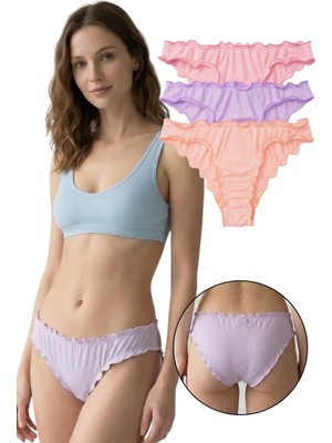 Sensu Kadın Pamuklu Likralı Fitilli Külot 3'lü Paket Pembe