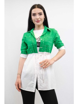 Moda Çizgi Pıt Pıt Desen Ikili Takım Yeşil