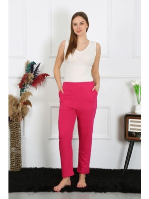 Moda Çizgi Kadın Pamuk Cepli 3 Iplik Alt Eşofman Fuşya 27510