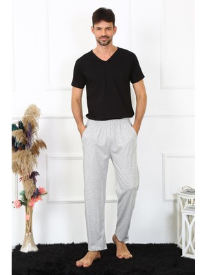Moda Çizgi Erkek Pamuk Gri Tek Alt Pijama 27495