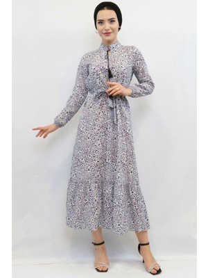 Moda Çizgi Çiçekli Elbise Renkli