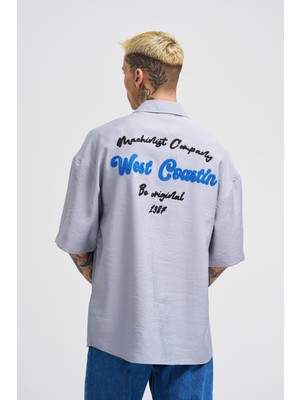 Machinist Erkek Nakışlı Basic Oversize Gömlek Gri