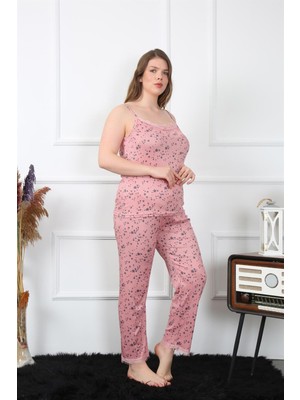 Moda Çizgi Kadın Büyük Beden Somon Ip Askılı Pijama Takım 202198