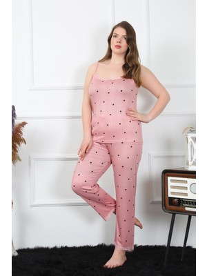 Moda Çizgi Kadın Büyük Beden Somon Ip Askılı Pijama Takım 202196