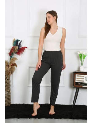 Moda Çizgi Kadın Pamuk Penye Tek Alt Pijama Füme 27514