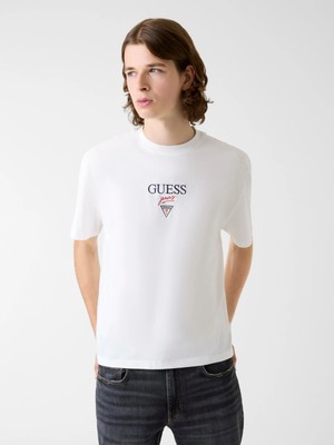 Guess Gj Kısa Kollu Büyük Beden Baker Logolu Erkek Beyaz T-Shirt M6RI45K8HM0-G046