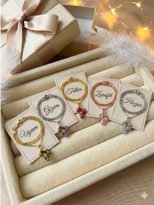 Papatya Silver 925 Ayar Salkım Damla Doğum Taşlı Kolye.rose.gold.rodaj Damla