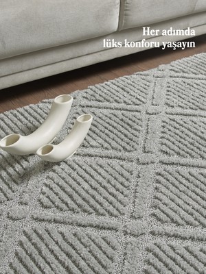 Acem Home Modern Yumuşak Bukleli Salon Oturma Odası Yolluk Gri Halı