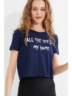 Polo State Kadın Baskılı T-shirt Lacivert