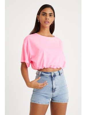 Polo State Kadın Neon Yağ Yıkamalı T-shirt Pembe