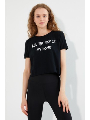 Polo State Kadın Baskılı T-shirt Siyah