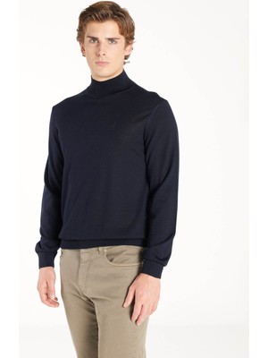 Ted Baker Yarım Balıkçı Yaka Standart Düz Lacivert Erkek Kazak TBMRKW1044