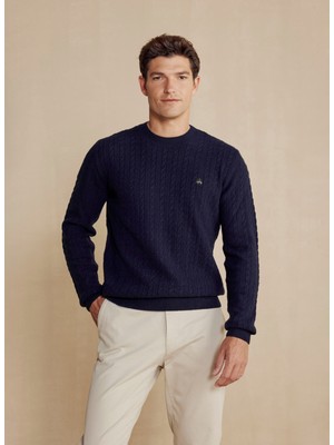 Brooks Brothers Bisiklet Yaka Standart Lacivert Erkek Kazak BBFW25MKL025