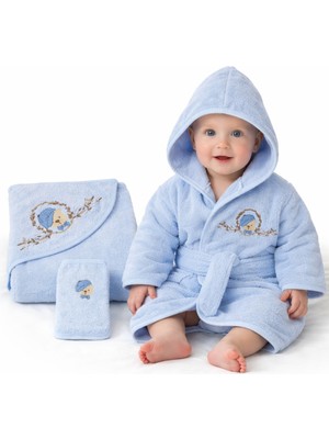 Babyshez %100 Pamuk Bebek  Çocuk Bornoz Havlu Takımı Set 0-2 Yaş
