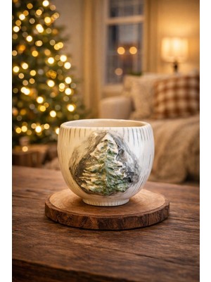 Cogo Handmade – El Yapımı Kulpsuz Seramik Kupa / Çam Ağacı Kabartmalı – Sanatsal Tasarım