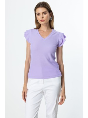 On Kadın Minimalist V Yaka Kısa Kol Bluz - Regular Fit