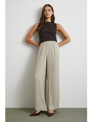 Never More Beli Lastikli Dökümlü Geniş Paça Pantolon Taş