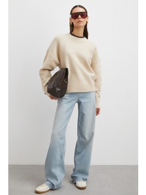 Never More Yüksek Bel Kesik Paça Straight Jean Buz Mavisi