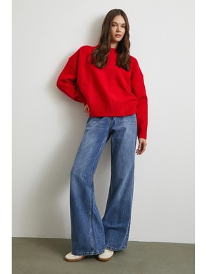 Never More Yüksek Bel Wide Leg Jean Mavi