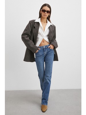 Never More Orta  Bel Likralı Ispanyol Paça Jean Mavi