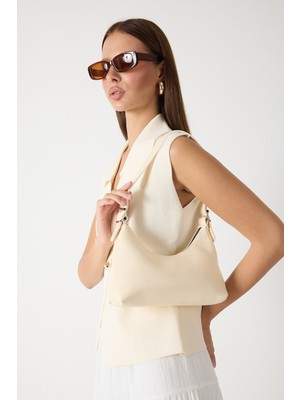 Tonny Black Kadın Krem Suni Deri Baget El ve Omuz Çantası