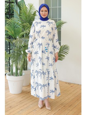 Armine Trend Desenli Elbise Beyaz 24YT943