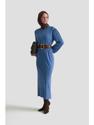 Armine Trend Bisiklet Yaka Triko Elbise Indigo 25YTD956