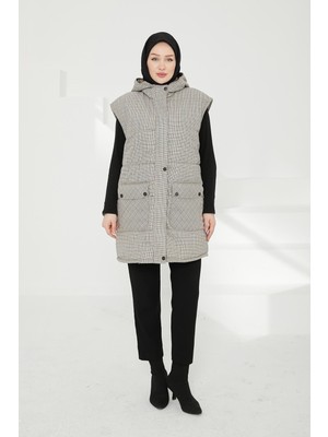 Armine Trend Kapüşonlu YAndan Cepli Şişme Yelek-Taba 24KT556