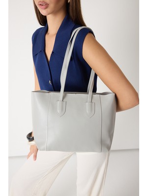 Tonny Black Kadın Açık Gri Çift Saplı Suni Deri Askılı El ve Omuz Çantası