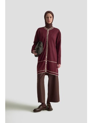 Armine Trend Biye Detaylı Triko Hırka Bordo 25KT501