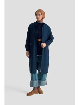 Armine Trend Kabartma Desenli Boydan Fermuarlı Cepli Kapitone Lacivert 25KT524