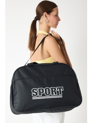 Tonny Black Kadın Siyah Büyük Boy Önü Fermuarlı Baskılı Spor ve Seyahat Omuz Çantası