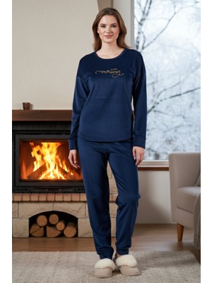 Remsa Kadın Kadife Pijama Takımı 25386 Lacivert