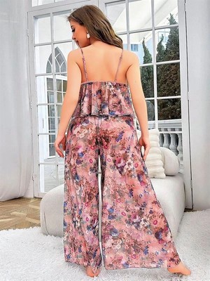 Will Like Özel Tasarım Büyük Beden Çiçek Desenli Bol Kesim 2'li Pijama Takımı