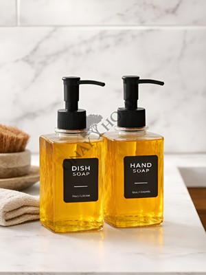 Onay Home 2'li Cam Sıvı Sabunluk ve Deterjanlık – Şık Tasarımlı, Siyah Pompalı Mutfak & Banyo Sabunluğu - Dalgalı Desen