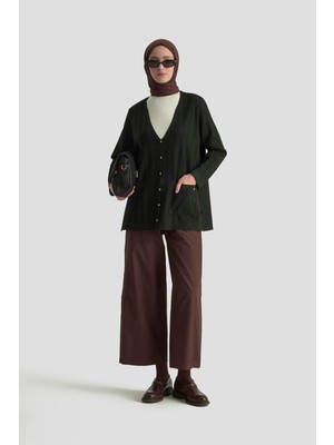 Armine Trend Çizgi Detaylı Cepli Düğmeli Triko Hırka Siyah 25YTD570